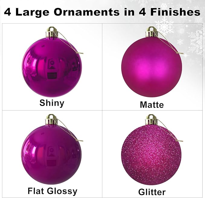 Fuchsia 4.0" X Large Christmas Balls - Christmas Tree Decoration Ornaments Shatterproof Hanging Balls for St Patrick's Day Easter Valentine Decorations Set of 4pcs Hot Pink Ornaments
