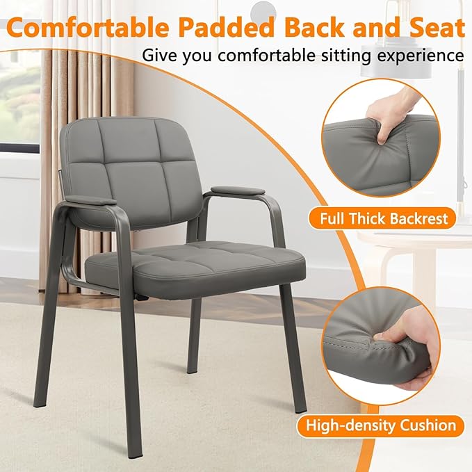 CLATINA Waiting Room Guest Chair with Bonded Leather Padded Arm Rest for Office Reception and Conference Desk(Grey 6 Pack)