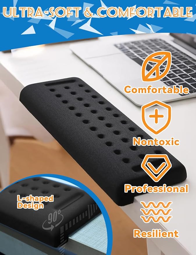 L-Shaped Ergonomic Keyboard Wrist Rest, Wrist Rest for Mouse, Wrist Pad Computer Wrist Support Designed Specifically for Comfortable Typing and Pain Relief, for Computer,Gaming, Office (Black)