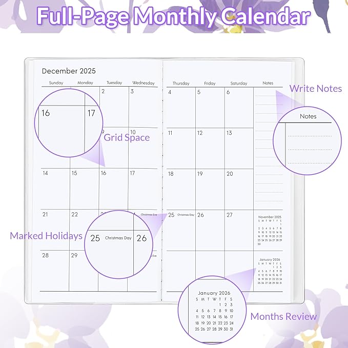 Pocket Calendar 2026-2027, Purple 2026-2027 Monthly Planner - 3.7" x 6.7" - Runs from July 2025 Until December 2027, Small Pocket Calendar 2026 with PVC Cover for Planning