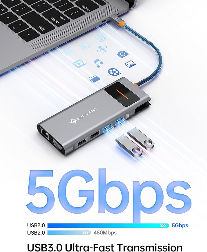 NOVOO USB C Docking Station Dual Monitor HDMI for Dell HP Laptop Type USB C Hub Multiport Adapter Thunderbolt 3 Dongle to 2 HDMI 4K Ethernet 4 USB PD SD TF Audio for Lenovo Surface