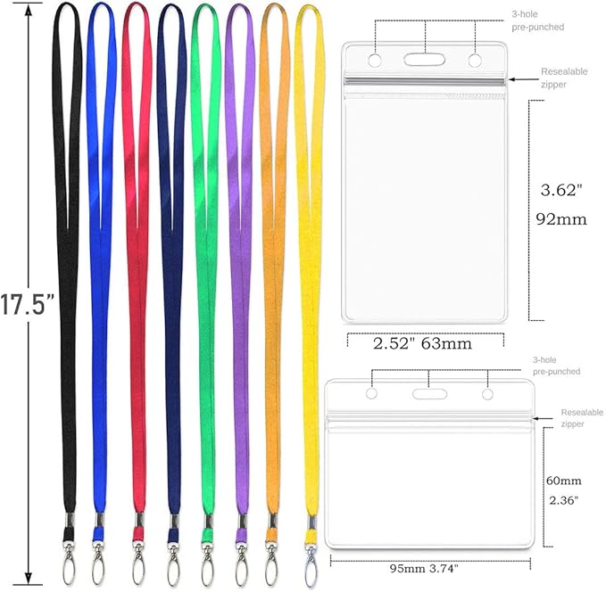 Lanyard with ID Holder 50 Pcs Waterproof Name Tag Badge ID Card Holders ID Pass Holder and 50 Pcs Flat Neck Lanyards Swivel Hook (Gray, Vertical)