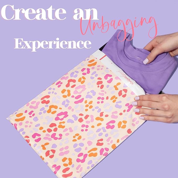 14.5x19 Designer Poly Mailer 100 Pack Heavy Duty Waterproof Self Seal Shipping Bags for Small Business Large Mailing Envelopes Bulk Tear Resistant Packaging Pink Orange Leopard