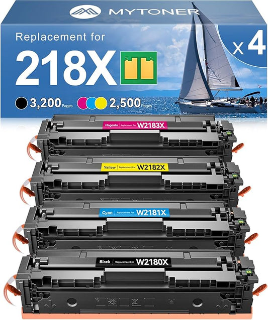 MYTONER 218X Toner Cartridges 4 Pack 3301fdw (with Chip) Replacement for HP 218X W2180X 218A W2180A for Color Laserjet MFP 3301fdw 3301cdw Pro 3201dw 3301sdw Printer Ink Black Cyan Magenta Yellow