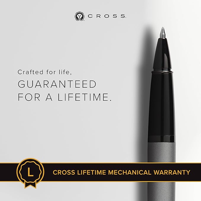 Cross Bailey Refillable Rollerball Pen Presented in a Premium Gift Box - Medium Point, Black Ink, Matte Gray