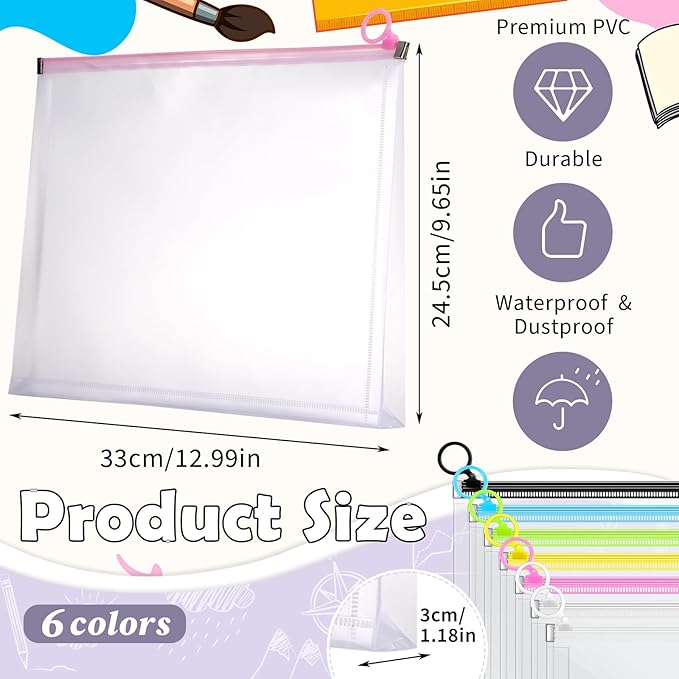 Yexiya 30 Pcs Back to School Clear Plastic Zip Envelope A4 Zipper Document Folder 13 x 9.7In File Folder Expanding Envelope Pouch for Paper Pencil Storage Office Supplies (Stylish Colors)