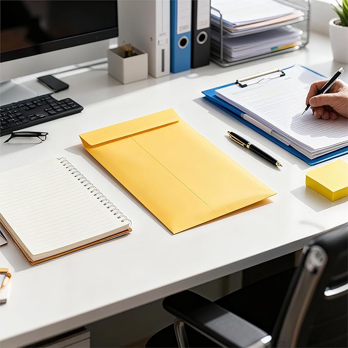 10x13 manila envelopes, Catalog Envelopes - 28lb Brown Kraft Paper with Self-Seal Closure | Ideal for Mailing Flat Letter-Size Documents & Photos (Yellow, 20PCS)