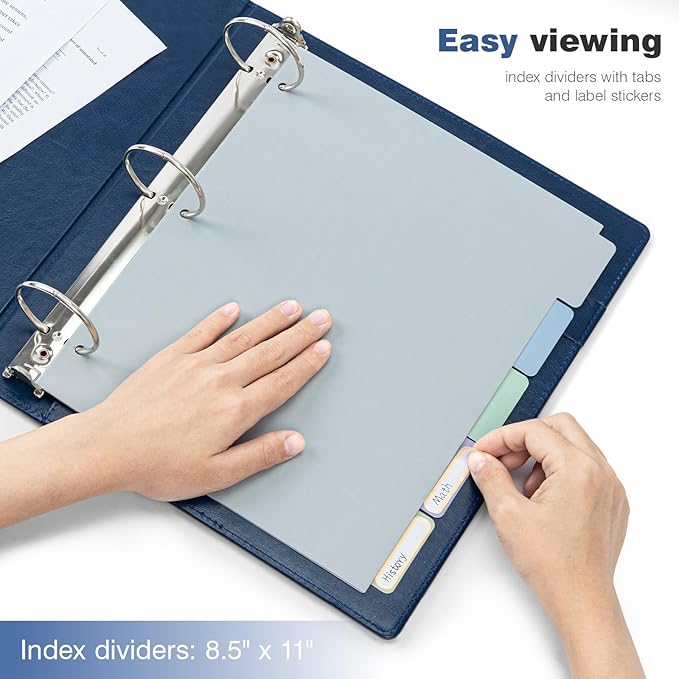 Ospelelf 3 Ring Binder With Clipboard - 2 Inch Vintage Leather Organizer for Letter Size (8.5" x 11"), Professional Dividers With 5 Tabs, Dark Blue