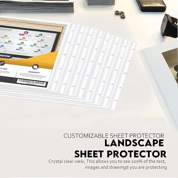 PERFORMORE Pack of 8.5” x 14” Heavyweight Landscape Sheet Protectors, Legal Paper Sleeves, Clear Archival Quality, Horizontal Legal Size Clear Sheet Protectors for Binders Documents (25)