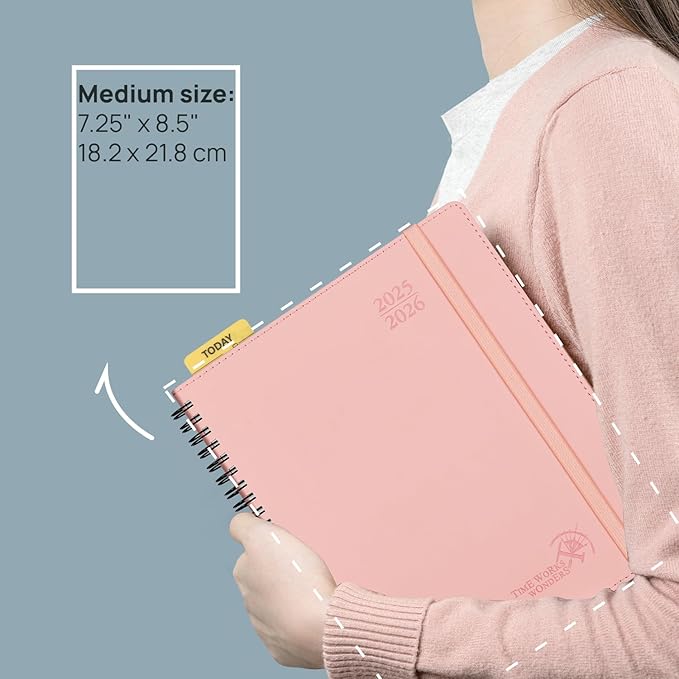 POPRUN 2025-2026 Weekly Planner 7.25'' x 8.25''Academic Spiral Appointment Book (July 2025-June 2026) with Quarter-Hourly Schedule, Monthly Tabs, Leather Softcover, Inner Pocket - Claret