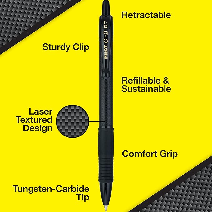 Pilot, G2 Edge Premium Gel Roller Pens, Fine Point 0.7 mm, Black, Pack of 8
