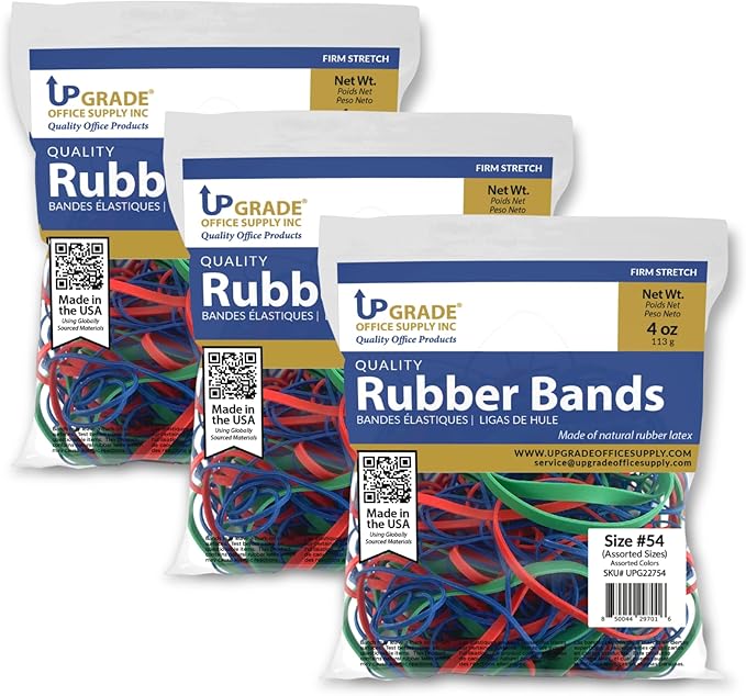 Upgrade Office Supply UPG22754PK3 Rubber Bands, Assorted Size and Colors, 1/4 lb 3-Pack, USA