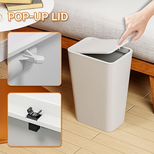 Yieach 12L Slim Bathroom Trash Can with Lid,3.17 Gallon Pet/Dog Proof Kitchen Trash Can,Rectangle Thin Garbage Can,Covered Waste Basket,Narrow Small Plastic Trashcan for Room,Bedroom,Office,Grey 2PCS