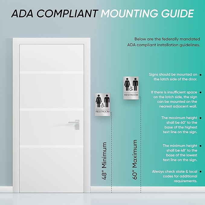 Unisex Bathroom Signs, Restroom Sign For Business - For Men and Women - 10 Pack - 9" by 6" - ADA Compliant with Braille - Strong Double-Sided Adhesives Included - Apply to Office, Home, Public Door/Wall