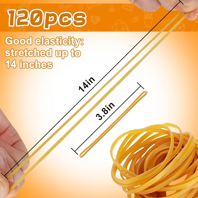 120 Pieces Heavy-duty Rubber Bands, Large Latex Rubber Bands, Thick Elastic Rubber Wrapping Bands for Office Tie Up Garbage Bag Notebook File Packing (Yellow 3.8in Long)