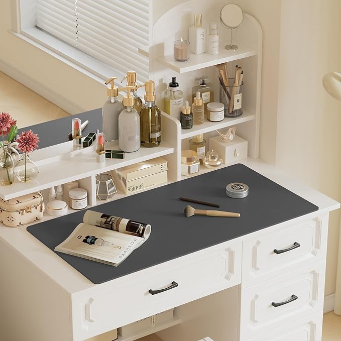 Aothia Faux Leather Desk Mat – Large Mouse Pad, Non-Slip PU Leather Blotter, Waterproof Writing Surface for Office and Home (Grey, 47.2" x 23.6")