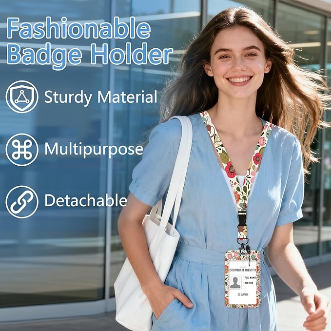 Flower cat Badge Holder Reel Lanyard,ID Card Badge Holder Retractable Name Tag Clips for Doctor Nurse Teacher Office Student