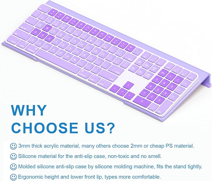 WINFFOR Comfortable Computer Keyboard Stand - Ergonomic Keyboard Riser Acrylic Tilted Keyboard Holder for Easy Typing&Working at Home Office - Fits All Keyboard Sizes - 17'' Wide (Purple)