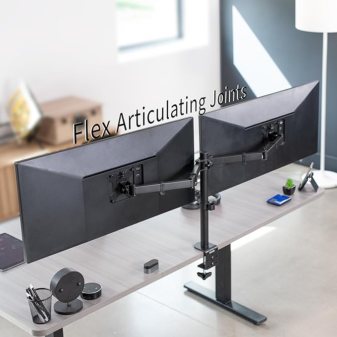 VIVO Dual Ultrawide Monitor Desk Mount, Heavy Duty Fully Adjustable Steel Stand, Holds 2 Computer Screens up to 38 inches and Max 10kg Each, Black, STAND-V038