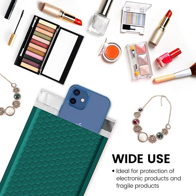 Fuxury Bubble Mailers 4x8" 100 Pack Bubble Mailer Usable Size 4x7" Forest Green Padded Envelopes Waterproof Shipping Envelopes Padded Mailers for Small Business Mailing