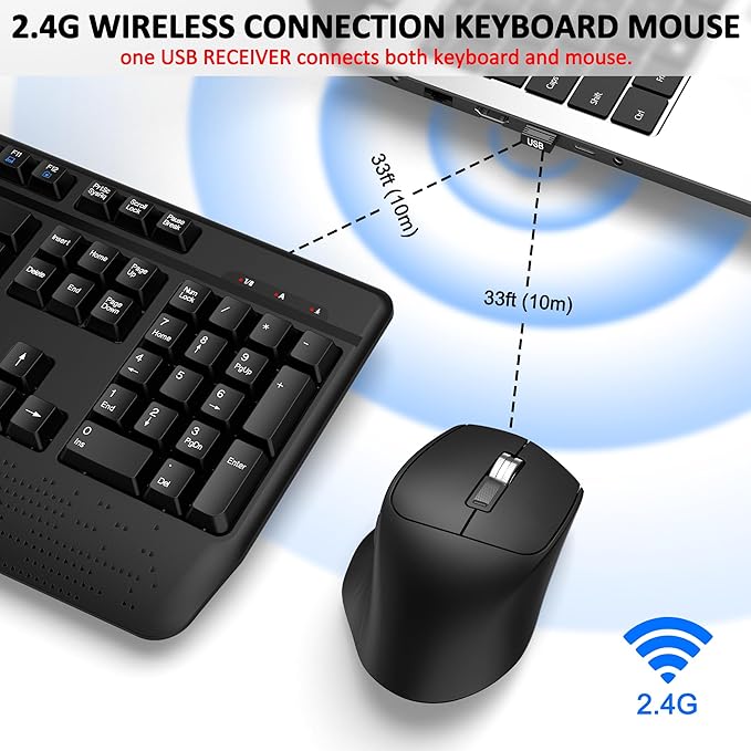 Wireless Keyboard and Mouse Combo, Full-Sized 2.4GHz Wireless Keyboard with Comfortable Palm Rest and Optical Mouse for Windows, Mac OS PC/Desktops/Computer/Laptops (Dark Gray)
