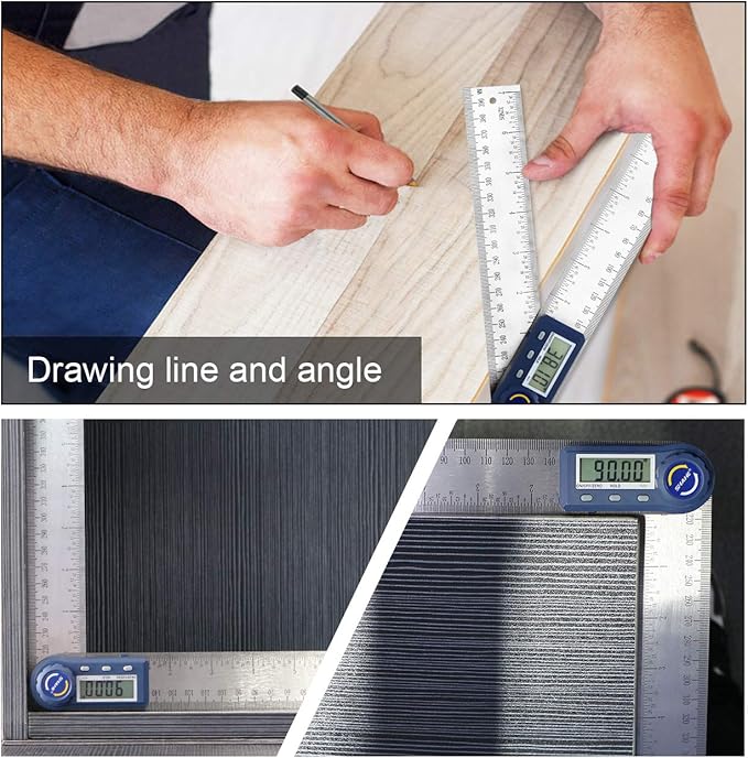 Digital Angle Finder,2 in 1 Digital Protractor, 7 inch / 200mm Stainless Steel Digital Angle Ruler with Zeroing and Locking Function