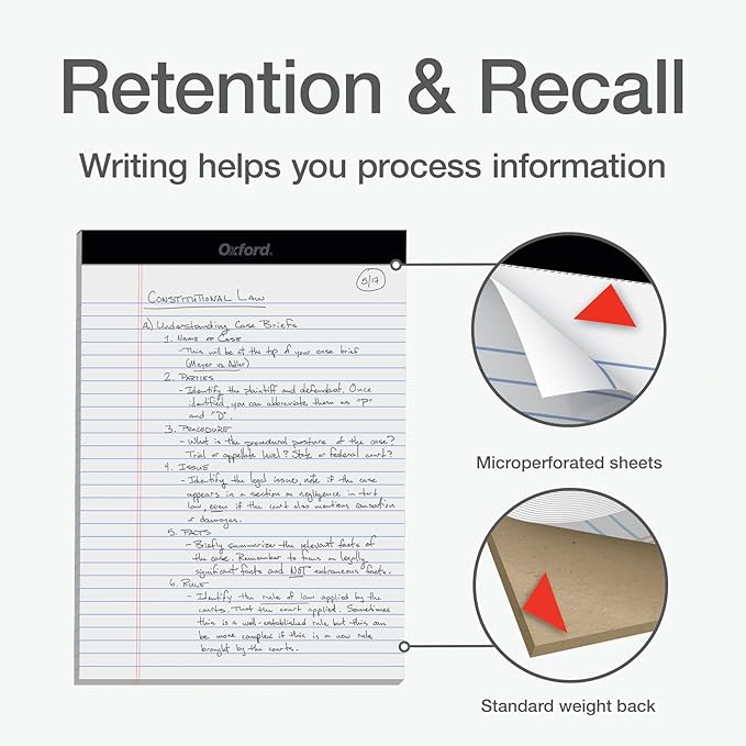 Oxford 8.5 x 11 Legal Pads, Wide Ruled, White Paper, 50 Sheets Per Writing Pad, Made in the USA (74030) | (Pack of 72)