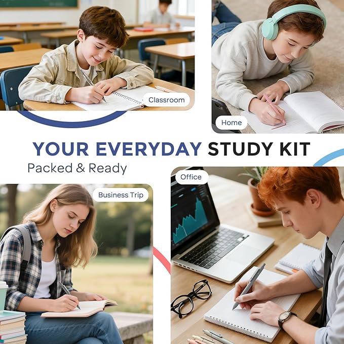 Nicpro 50 PCS School Supplies Stationary Set with Pencil Case - 6 Gel Pens & Refills, 12 Highlighters, 6 Art Mechanical Pencil Set, 12 Tube lead Refills for College Essentials Office Stationery -Black