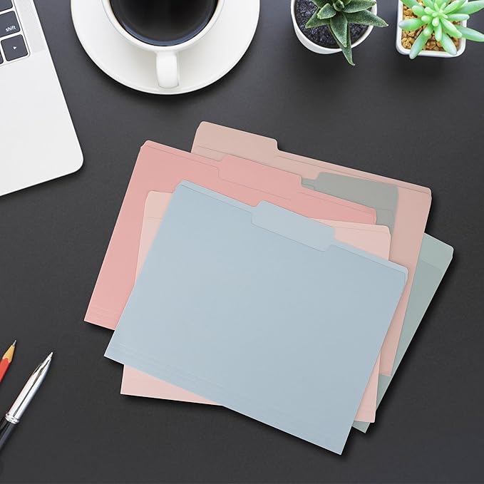 Two Tone Color File Folders,18 Pack 6 Pastel Colors Manilla Folders 8.5x11,Assorted Colors 1/3 Cut Tab File Folders Letter Size,School Business Office Folders for Document
