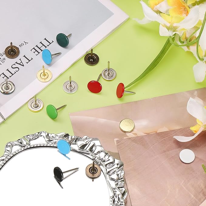 uxcell 120Pcs Push Pins, 11mmx10mm Round Flat Head Decorative Thumb Tacks Upholstery Tacks for Cork Board Office Wall Hangings, White