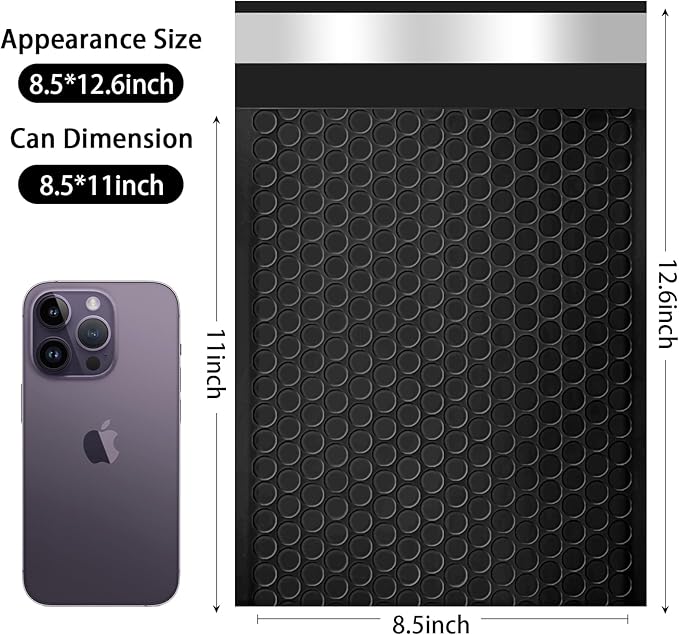 packbabol Bubble Mailers, 8.5x11 Inch Poly Padded Bubble Mailers Pack of 50 Bubble Envelopes Opaque Self Seal Adhesive Waterproof Bags for Shipping and Packaging (Black)