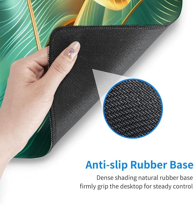 Desk Pad,Office Desk Mat 31.5"×11.8" Large Gaming Mouse Pad,Durable Extended Computer Mouse Pad,Waterproof Thick Big Mouse Pads with Non-Slip Rubber Base Office Home Gold Green Palm Leaves