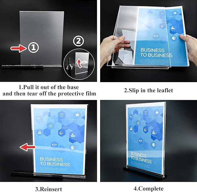 6Pack Acrylic Sign Holder 8.5x11 Vertical ,Clear Sign Holder Double-Sided ,Plastic Flyer Stand Menu Table Display Holders,Acrylic Paper Holder Plastic Picture Frames for Office Restaurants Show Fair