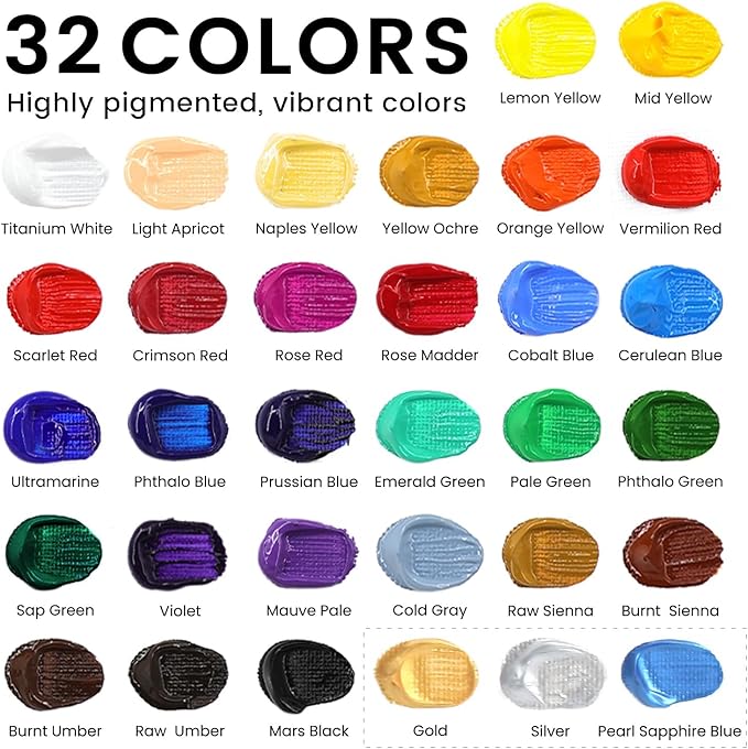 ARTALLY Acrylic Paint Set for Adults & Kids, 67 Pcs Canvas Painting Kits, 32 Colors Acrylic Paint (22ML),Table Easel,Brushes,Canvas, Art Painting Supplies Kit for Students,Artists,Beginners