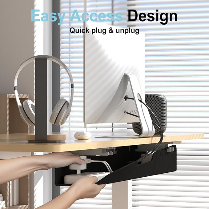 Cable Management for Under Desk,31.5" Standing Desk Cord Management Tray,Upgraded Thickened Felt Cord Organizer Tray for Office, Home, Self-Adhesive Or Bracket Mount Cable Holder,Black