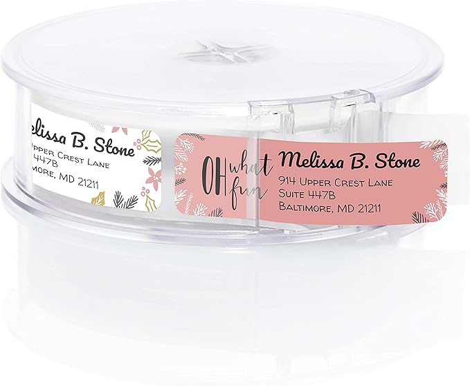 Colorful Holiday Sayings Rolled Address Label/Roll of 500 Adorable Christmas Personalized Address Labels/Designer Return Address Stickers in Elegant Plastic Dispenser