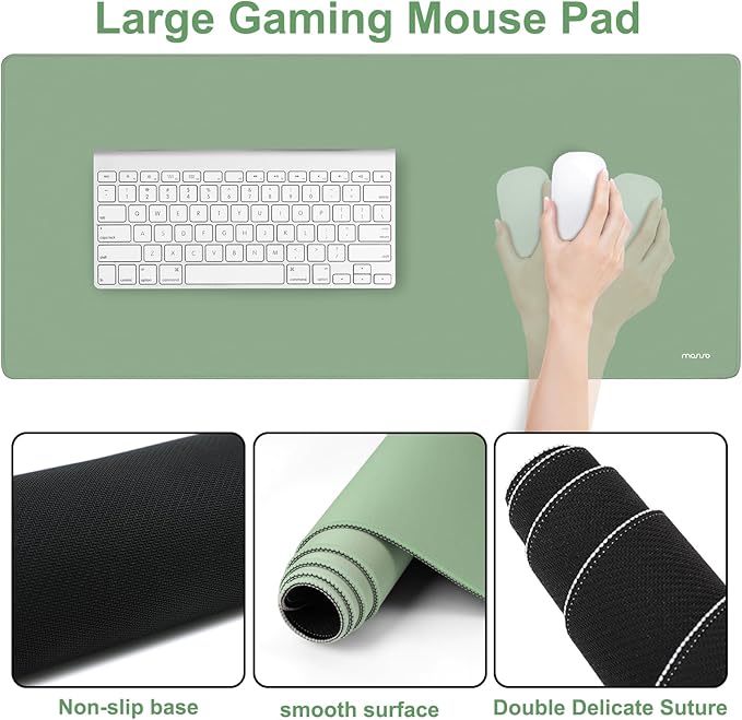 MOSISO Wrist Rest for Keyboard Mouse Pad Set, Large Gaming Deskpad&Circle Curved Mousepad&Keyboard Wrist Rest&Coaster, Ergonomic Non-Slip Mousepad&Easy Typing Pad with Curved Memory Foam, Green