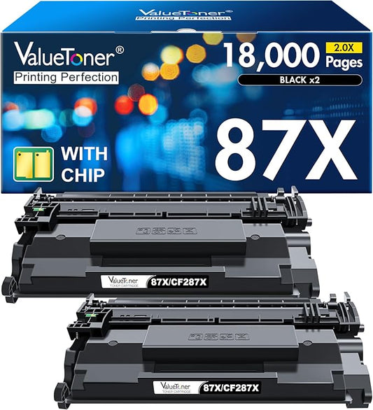 Valuetoner 87X High Yield Black Toner Cartridge Replacement for HP 87X 87A CF287X CF287A for HP Laserjet Enterprise M506 M506dn M506n Pro M501 M501dn M506 M506x M527 M527dn Printer Ink (Black, 2-Pack)