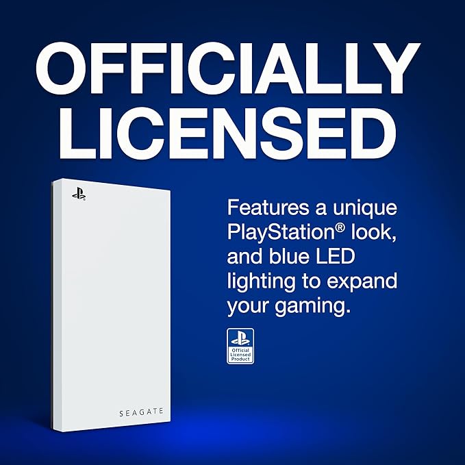 Seagate Game Drive for PS5 External SSD 2TB Solid State Drive - USB 3.2 Officially Licensed White with Blue LED Lighting (STMH2000100)