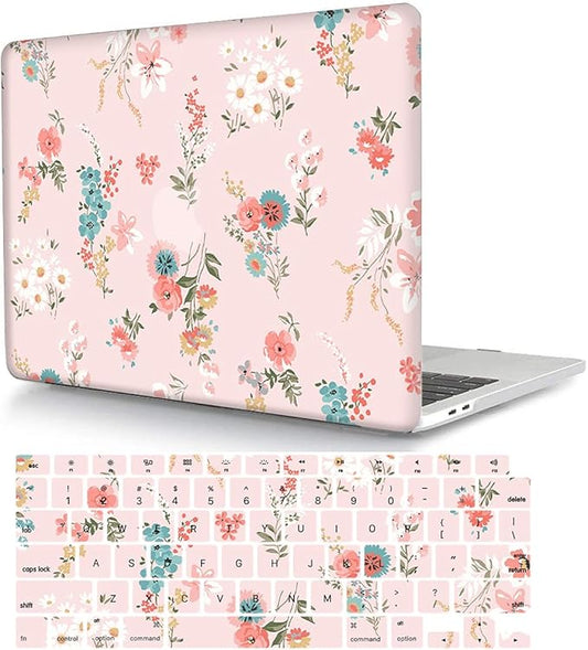 Case Compatible with MacBook Air 11 Inch Model A1370 & A1465, 2 in 1 Matte Plastic Laptop Hard Shell Snap on Case Bundle with Keyboard Cover for Mac Air 11,6" - Pink Flower