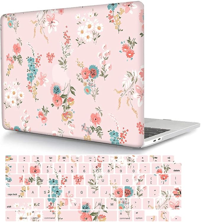 Case Compatible with MacBook Air 13 inch (Models: A1369 & A1466, Older Version 2010-2017), 2 in 1 Plastic Hard Shell Protective Case Cover & Keyboard Protector - Pink Flower