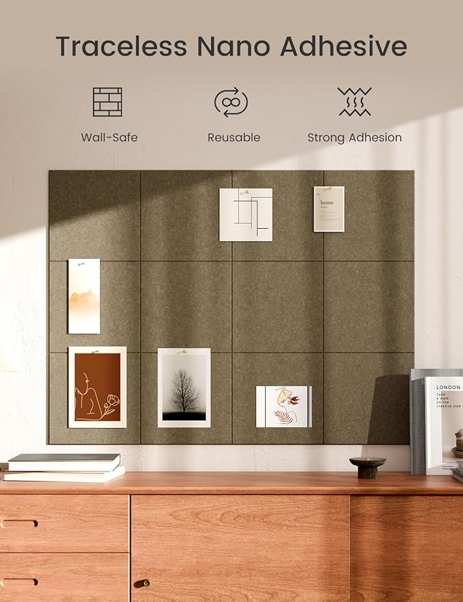 Bumusty Large Cork Board 47"x35" Alternative - 12 Pack Felt Wall Tiles with 70 Safe Removable Adhesive Tabs, 30 Pushpins, Cork Boards for Walls Pin Board Tack Board Cork Board (Dark Brown)