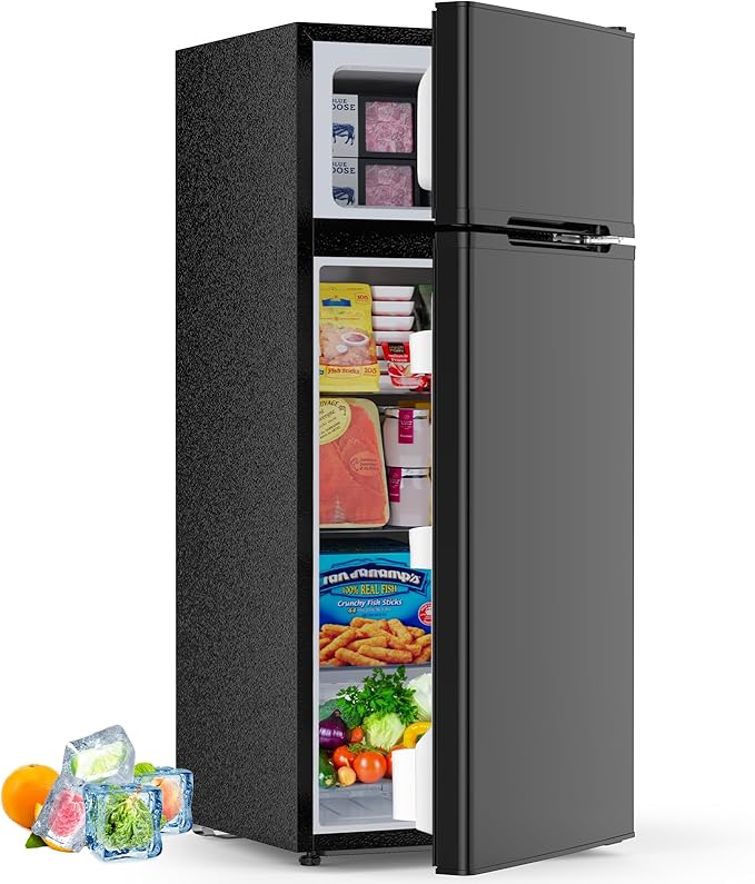 4.5 Cu.Ft Mini Fridge with Freezer, 2 Door Compact Refrigerator, Small Fridge with Adjustable Thermostat Energy Ultra Quiet, Mini Fridge Removable Glass Shelves for Bedroom Office Dorm Black