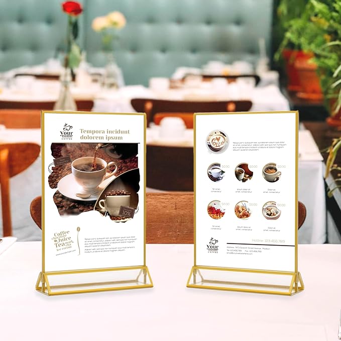 5x7 Table Number Holders Gold Picture Frames Clear Acrylic Sign Holder Double Sided Table Menu Stands for Wedding Numbers Frames, Photos and Art Display