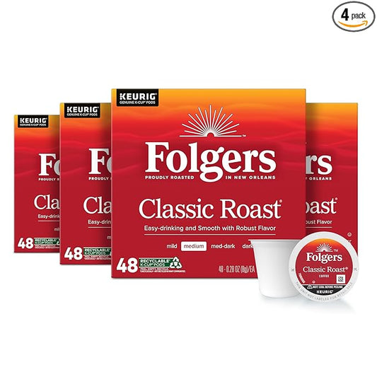 Folgers Classic Roast Medium Roast Coffee, 192 Keurig K-Cup Pods