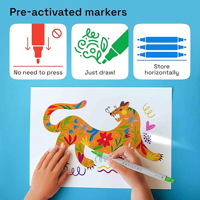 ARTISTRO Vibrant Acrylic Paint Markers for Rock, Fabric, Glass, Wood, Paper, Ceramic, Canvas & More - 12 Dual-Tip Paint Pens (Dot & Fine) - Quick Dry, Teacher Classrooms Must Have, Drawing Markers