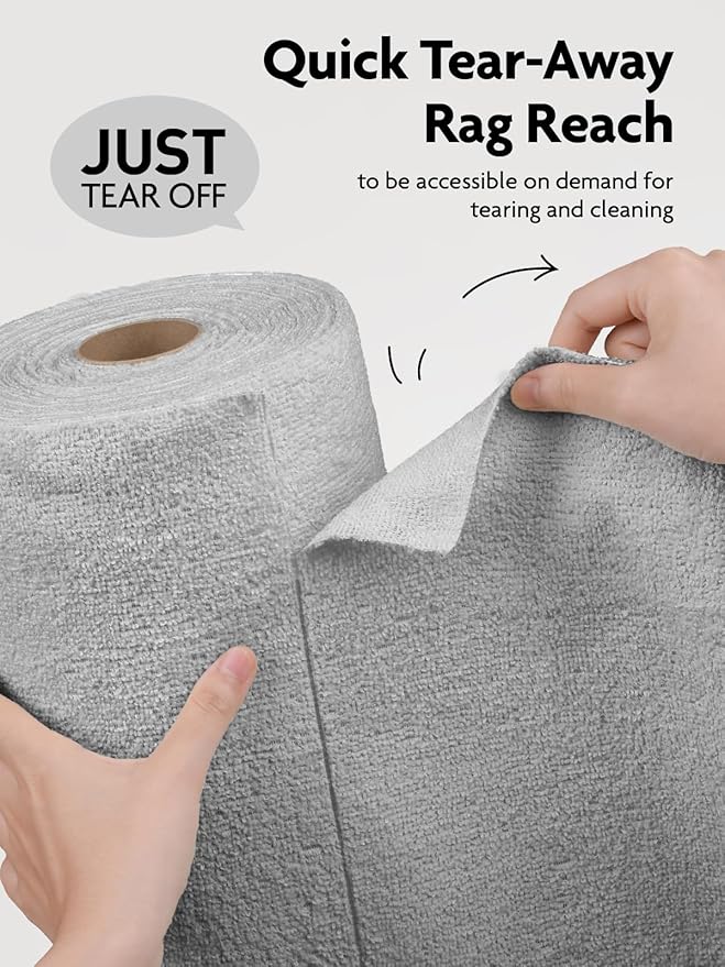 Fantasticlean Microfiber Cleaning Cloth Roll -90 Pack, Tear Away Microfiber Towels, 12" x 12", Reusable, Washable, Scratch Free, Ultra Absorbent Dish Rags for Car, Home, Garage or Shop (Grey)