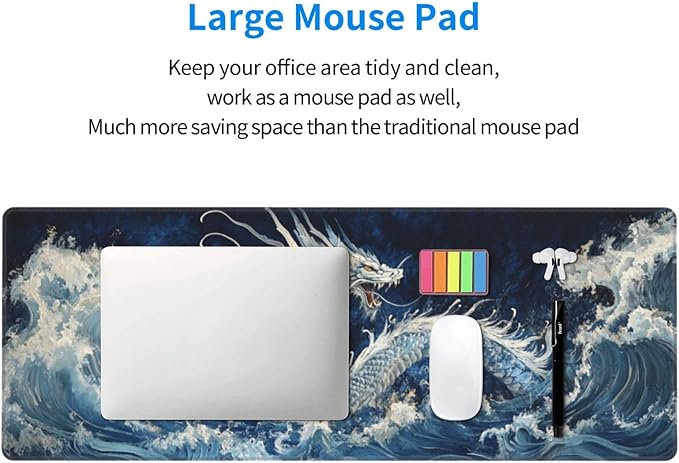 Dragon Wave Mouse Pad 31.5 X 11.8 Inch Big Desk Rubber Base Stitched Edges Keyboard Pad XXL Mouse Mat for Home Game and Office