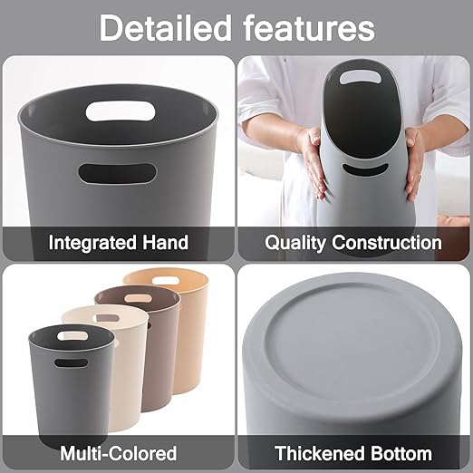 4 Pack Small Trash Can for Bathroom - 3 Gallon/12-Liter Wastebasket, Round Plastic Garbage Container Bin for Bedroom Office Grey.
