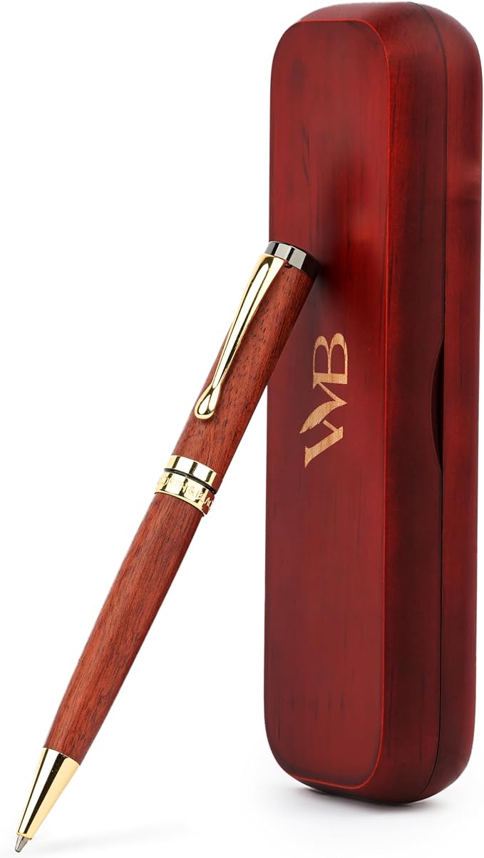 Wordsworth and Black Ballpoint Pen Set - Stunning Luxury Pen Bamboo Rosewood Gold Finish, Refillable, Best Ball Pen for Men & Women, Black Ink Refill, Elegant, Point Pen